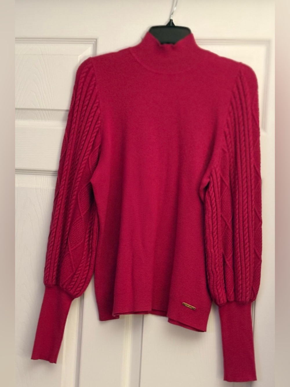 Andrew Marc magenta Cable-Sleeve Mock Neck Sweater